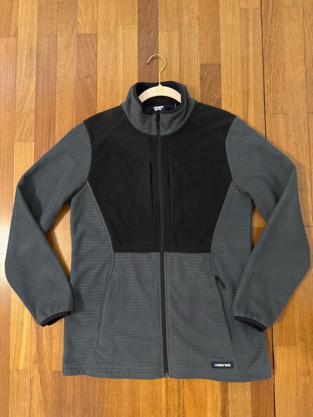 Lands' End Women’s Gray & Black Full-Zip Fleece Jacket